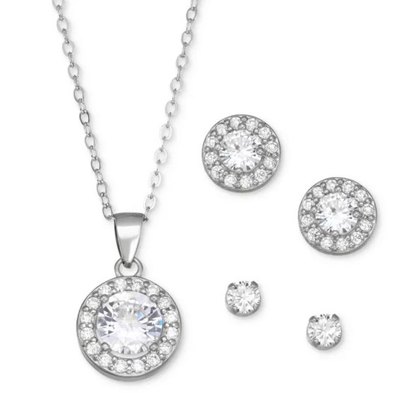 GIANI BERNINI Cubic Zirconia 3-Pc. Set Pendant Necklace & Stud Earrings in SS - Picture 1 of 2